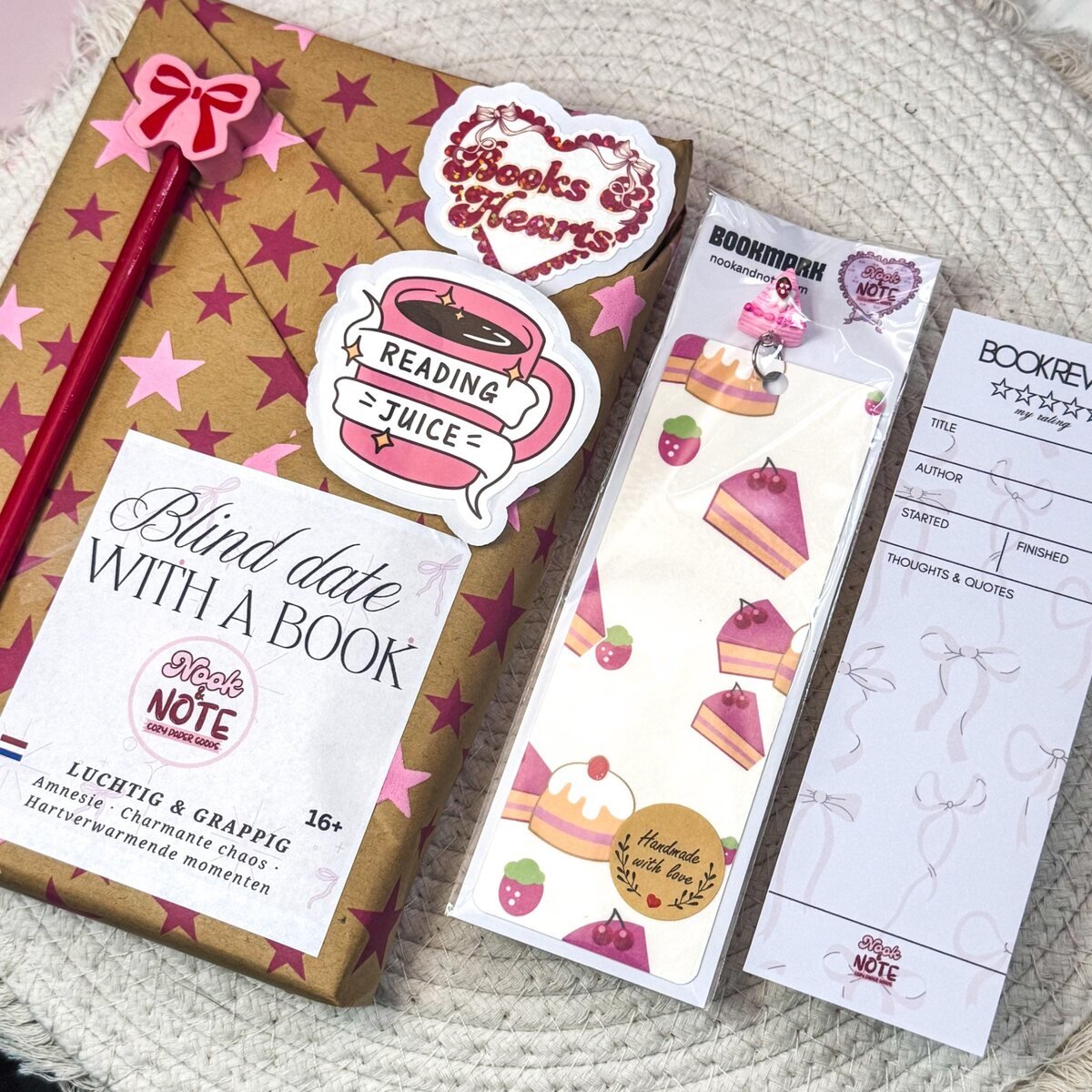 Classic mystery book gift with bookmark and review card