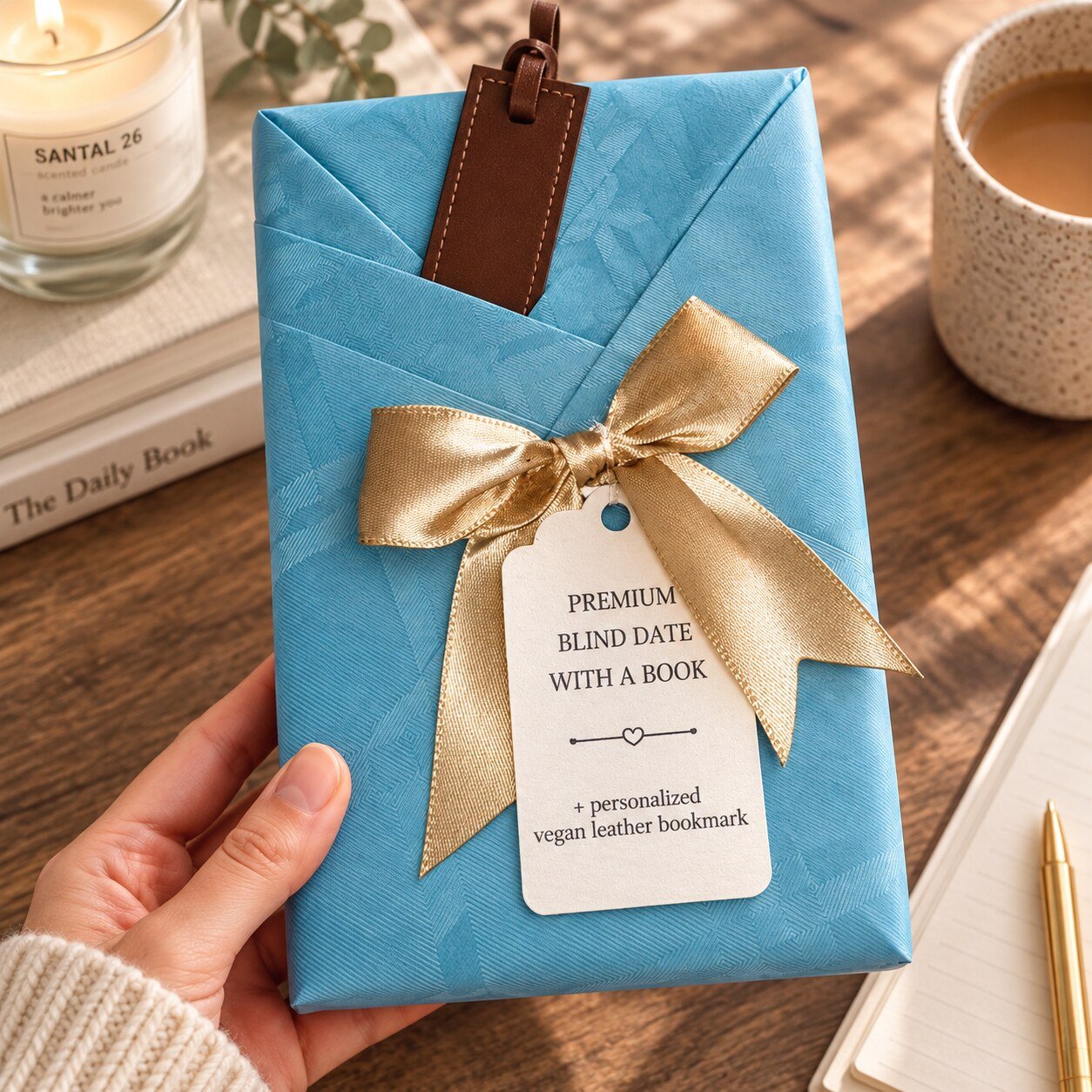 Premium personalised Blind Date With a Book with gold ribbon